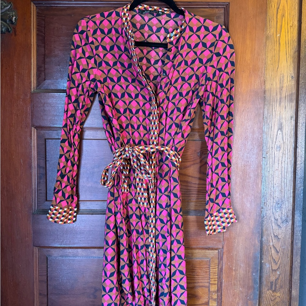 Pink Geometric Wrap Dress
